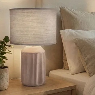 Briloner Ino Tischlampe, Stoffschirm, Kabelschalter, Keramikfuß, Braun, Ø22 x 37,5 cm - Braun