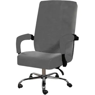WMLBK Samtplüsch Stuhlhussen mit Armlehne,Elastische Bürostuhl Bezug, Abnehmbar & Waschbar Universal Office Computer Stuhlbezüge Hussen Sitzbezug für Gaming Stuhl, Computer Drehstuhl (Grau)