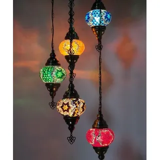 Türkische Hängelampe Mozaik Marokkanische Handgefertigte Kronleuchter 5 Bollen Multicolor - Bunt