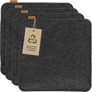 Miqio Design Filz Sitzkissen Eckig mit Antirutschnoppen | 35cm | 4er-Set | Indoor und Outdoor | Nachhaltig aus recycelten PET Flaschen | Waschbare Stuhlkissen rutschfest | Dunkelgrau