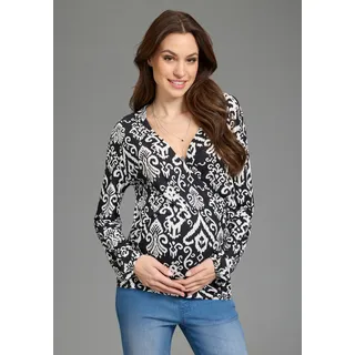 Umstandsshirt NEUN MONATE "Stillshirt mit praktischem Ausschnitt", Damen, Gr. 36/38, wollweiß, Jersey, Obermaterial: 100% Viskose, bedruckt, Basic, Basic hüftlang, V-Ausschnitt, mit Gummizug, Shirts Umstandsshirt, Umstands-Shirt für Schwangerschaft und Stillzeit