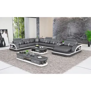wohnzimmer Leder xxl couch sofa polster landschaft moderne designer eckpolster - Grau