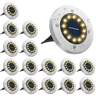 Bowfar 16 Stück Solar Bodenleuchten Aussen, Solarleuchten Garten mit 12 LEDs für Außen, 3000K Warmweiß Wasserdicht Led Solar Gartenleuchten, Solarlampen für Rasen Auffahrt Gehweg Patio Garden