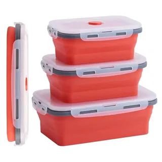 350 ml Frischhaltebox, Faltbare Silikon Vorratsdose Brotdose aus Silikon Brotbox, Frischhaltedose Silikon Rot - Rot