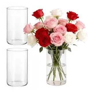 LDXDRU 3er Set Glasvasen 15cm Hohe Glasvase Zylinder, Glaszylinder für Kerzen Windlicht Glas, Blumenvase Glas, Kerzengläser Glaszylinder mit Boden für Kerzen, Blumen, Kieselsteine Muscheln Dekor