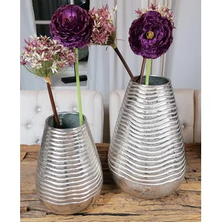 MichaelNoll Vase Blumenvase Gefäß Pokalvase Dekovase Aluminium Silber Rund 32/43 cm (28x28x43 cm)