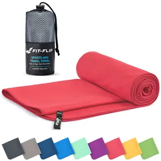 Fit-Flip Mikrofaser Handtuch - kompakte Microfaser Handtücher - ideal als Sporthandtuch, Reisehandtuch, Strandtuch - schnelltrocknend und leicht - Badetuch groß (1x 40x80cm, Koralle)