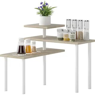 Küchenregal - 3‐Etagen-Standregal - Holz - Stufen-Design - Ohne Schubladen - Schwarz