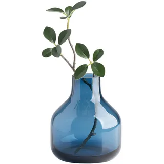 Torre & Tagus Einfarbige, runde Glasvase für Blumen – 12.7 cm hoch, einzigartige Blumenvase, klare, Knospenvase als dekoratives Regal-Dekor oder Hochzeitsgeschenk, Blau