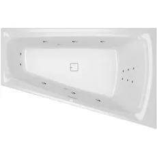 RIHO Still Smart Eck-Badewanne, mit Riho Fall, mit Flow-System, Einbau, 170x110x50cm, mit Ab-/Überlaufgarnitur, 240 Liter, 2-Sitzer, weiß, B10, Ausführung: Version links, Kopfkissen+Licht rechts