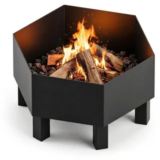 MetaloPro Hexa Basic Feuerschale sechseckig – Feuerstelle Garten 70 cm, 3 mm Stahl geschweißt, Lasercut ohne Muster (puristisch), schwarz pulverbeschichtet, EU-Herstellung