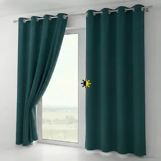 BEAUTEX Verdunkelungsgardine mit Ösen, Blackout Ösenschal Blickdicht abdunkelnd, Größe und Farbe wählbar (Breite: 140 cm, Höhe: 145 cm, Petrol)