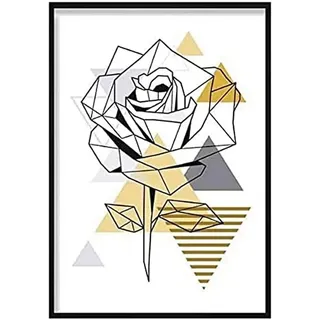 Artze Wall Art Rose Abstraktes Geometrisches Skandinavisches Poster - 50 cm Breite x 70 cm Höhe - gelb/grau