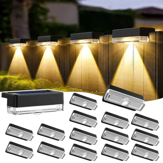 Solpex Solar-Zaunleuchten für den Außenbereich, 16 stück solarbetriebene Terrassenleuchten für den Außenbereich, wasserdicht für Treppen, Hinterhof, Terrasse, Geländer, Stufen (warmweiß)