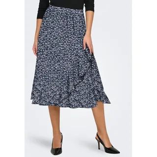 Wickelrock ONLY "ONLCARLY FLOUNCE LONG SKIRT", Damen, Gr. L (40), blau (night sky with cloud dancer flower), Web, Obermaterial: 97% Polyester, 3% Elasthan, geblümt, figurumspielend kniebedeckend, Röcke Wickelrock