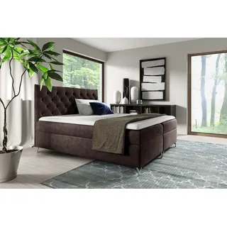 Boxspringbett Schlafzimmerbett AMBRE 160x200cm in Stoff Fresh Schokobraun - Braun