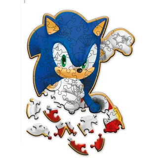 Trefl – Konturenpuzzle aus Holz: Sonic The Hedgehog, Schlauer Sonic – 50 Elemente, Wood Craft Junior, Unregelmäßige Formen, 10 Figuren, Modernes Puzzlespiel, Spiel für Kinder ab 5 Jahren