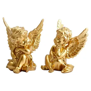 Cherubs Figur Engel Harz Statue Dekoratives Baby Ornament Garten Miniatur Gold 2 Stück