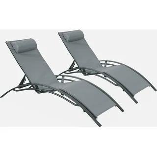 sweeek - 2er-Set Sonnenliegen aus Aluminium mehrfach verstellbar - Anthrazit - Grau