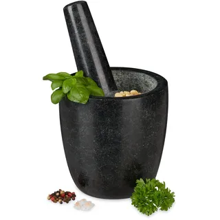 Relaxdays Granit Mörser Ø 13 cm 500 ml Schwarz