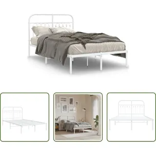 The Living Store Bettgestell mit Kopfteil Metall Weiß 120x200 cm - Weiß
