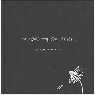 Kondolenzbuch zur Trauerfeier - Ein Teil von dir bleibt - hochwertiges Design in grau mit Blume, Gedenkbuch für Beileidsbekundungen, Premium Qualität, stabiler Einband, 100 S., 21x21cm
