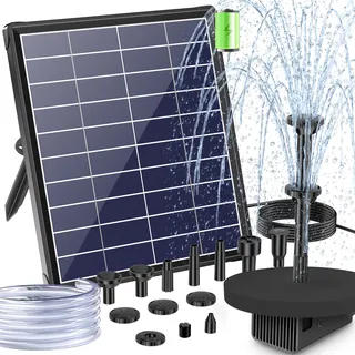 POPOSOAP Solar Springbrunnen für Außen, 6,5 W 240 L/h Solarbrunnen mit integriertem 3000 mAh Akku, Stabiler Sprühbetrieb für Gartenteich, Vogeltränke und Gartens Wasserspielereien