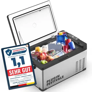PLUG IN FESTIVALS elektrische Kühlbox 21 Liter | Kompressor Gefrierbox bis -20 Grad, Kühlbox Auto, Camping Kühlschrank, Powerstation zum Kühlen, 12V 230V