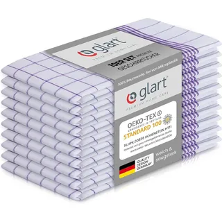 Glart 48KV2 Geschirrtücher Set – 10 Stück à 50x70 cm – 100 % Baumwolle – 300 GSM – Oeko-TEX zertifiziert – Lila kariert – Küchenhandtücher waschbar & saugstark
