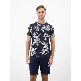 T-Shirt LERROS "T-Shirt mit O-Neck und floralem All-over-Print", Herren, Gr. L, classic navy, 100% Baumwolle, Rundhals, Shirts T-Shirt