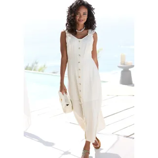 LASCANA Maxikleid "mit breiten Trägern aus Webware mit Leinenanteil" Ohne Taschen Elegantes Sommerkleid, Leinenkleid, Trägerkleid, creme