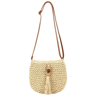 TOFBS Strandtasche Damen Sommer Gewebte Umhängetaschen Tasche Flache Korbtasche mit Quaste und Verstellbaren Schultergurte Boho Stil für Hochzeit Party Strand