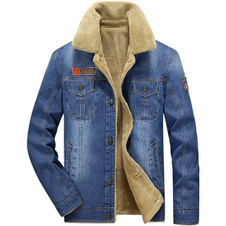Herren Warme Jeansjacke - Herren Winter Dicke Fleece Brusttaschen Rodeo Gefütterter Jeansmantel Mode Herren Cowboy Top Verdicken Warme Winter Outwear Plus Größe Outwear M - 5XL