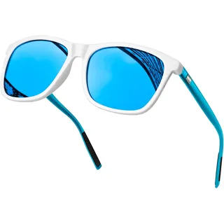 KANASTAL Sonnenbrille Herren Verspiegelt Blau Retro Sonnenbrillen Damen Weiß Rahmen Blaue Brillenbügel Klassische Sonnenbrille UV400 Schutz