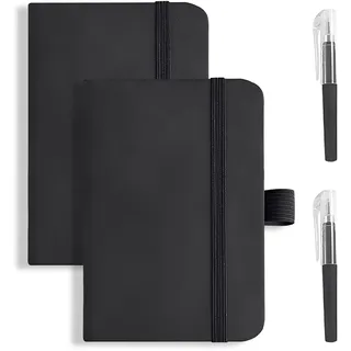 2 pcs A7 Taschennotizbuch Tagebuch Mit Stiften, Klein Hardcover Notizbuch Mit Stift, Taschennotizbuch Leder mit Elastischem Verschlussband, Kleine Klassische Linierte Tagebücher