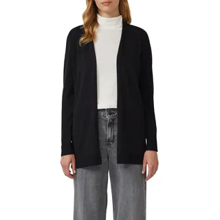 Strickjacke S.OLIVER, Damen, Gr. 40, schwarz, Feinstrick, Obermaterial: 50% Baumwolle, 50% Viskose, unifarben, gerade Po-bedeckend, Rundhals, Bündchen, Strickjacken Strickjacke, Feinstrick ohne Verschluss