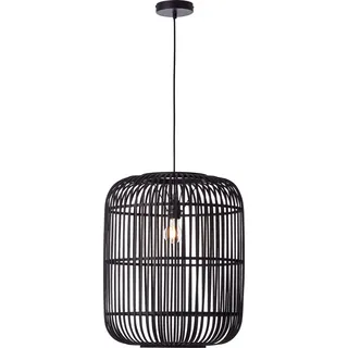 BRILLIANT natürliche Pendelleuchte WOODROW | Schwarze Hängelampe im Boho-Style mit Schirm aus Bambus Ø 45 cm | 1x E27 Fassung max. 60W | Metal/Bambus - Schwarz