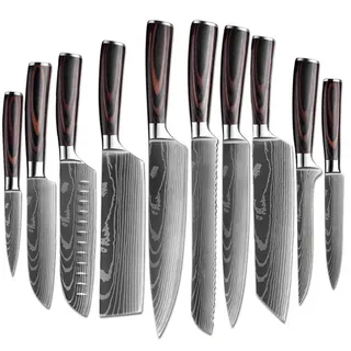Lacers PurpleLine 10‐teiliges Küchenmesser‐Set – 7Cr17 Edelstahl – Chef-, Santoku-, Brot-, Nakiri-, Kiritsuke-, Schneide‐ & Schälmesser ergonomische Pakkaholz‐Griffe & Geschenkbox