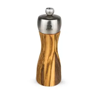 Peugeot FIDJI Salzmühle, Olivenholz, Einzigartige Mühle mit individuell einstellbarem Mahlgrad, Größe: 15 cm