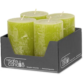 DecoLite Stumpenkerzen Rustic 4er Set 110x70 mm | Selbstverlöschend Safe Candle | Durchgefärbt RAL-zertifiziert | Brenndauer ca. 51h | Made in Germany | Rustik Deko Kerzen von DecoLite (limone)