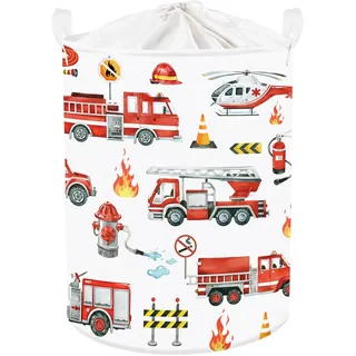 Clastyle Auto Kinder Wäschekorb mit Henkel Faltbar Kleidung Spielzeug Aufbewahrungskorb Jungen Aufbewahrungsbox für Babyzimmer Bad, Feuerwehrfahrzeuge, 36 * 45 cm