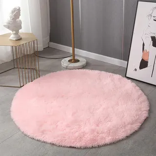 HARESLE Teppich Schlafzimmer,Waschbar Teppich Rosa Flauschig,Hochflor Teppiche Wohnzimmer, Quadratisch Teppiche Weich,Kleiner Tepich Bettvorleger,Flauschiger Tepich für Büro (Rosa,120cm/47 Zoll)