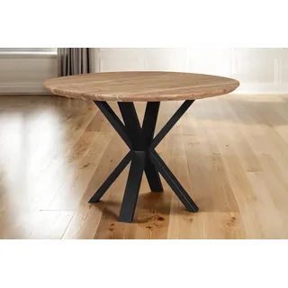 Runder Esszimmertisch Akazie naturfarben Schweizer Kante 120 cm Spider-Gestell schwarz KIMBERLY - Naturbelassen