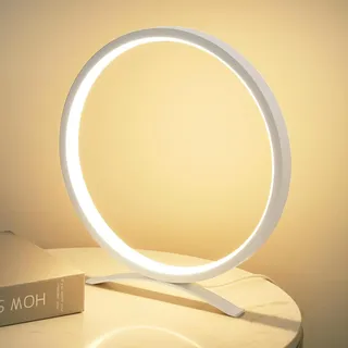 MAYTHANK Tischlampe, Metall Kreis Nachttischlampe mit kabel Dimmbar, Schreibtischlampe für Schlafzimmer, Modern Minimalistisch Design,Tischleuchte Deko Aesthetic, nur warmes Licht, 27 CM,Weiß