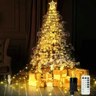 LED Weihnachtsbeleuchtung Lichterkette, 350Leds Christbaumbeleuchtung 9 Stränge 3.5M Weihnachten Warmweiß 8Modi Lichtervorhang mit Sterne, Dekorative Lichter für Innen Außen Garten Balkon