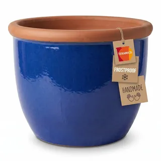 Teramico Pflanztopf Farmer aus Keramik frostfest (Royal Blau, 27cm x 21cm) | Massiver und handglasierter Blumentopf: in verschiedenen Farben und Größen erhältlich, mit integriertem Abwasserloch.