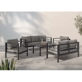 Konifera Gartenlounge-Set »»New Jersey«« schwarz (schwarz, dunkelgrau,), Aluminium, Sitzmöbel-Sets, Gartenlounge-Set, inkl. Auflagen, Tischplatte aus Nonwood,