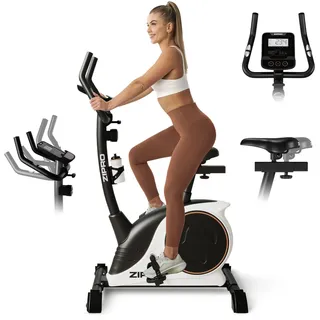 Zipro Heimtrainer Fahrrad Nitro RS – Magnetisches Fitnessbike bis 150kg Belastbar Hometrainer Leise mit Pulsmessung Verstellbarer Sattel & Lenker LCD - Weiß