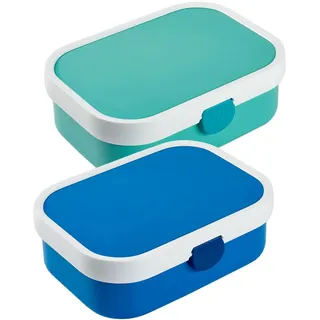 Mepal Brotdose Campus mit Bento-Einsatz & Gabel 700 ml, Farbige Lunchboxen aus Kunststoff mit Clip-Verschluss, 2er Set, ABS, 17.8 x 13.2 x 6.1 cm, blau & türkis