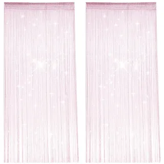 2 Stück Fadenvorhang Tür, 100 X 200 cm Glitzer Streifenvorhang, Rosa Dekoration Fliegenvorhang, Wohn- und Schlafzimmertrennwände Fransenvorhang für Hochzeit, Esszimmer und Fensterdekoration